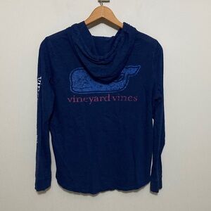 Vineyard Vines Classic Navy Blue Cotton Hooded Tee Size Small Cotton Long Sleeve